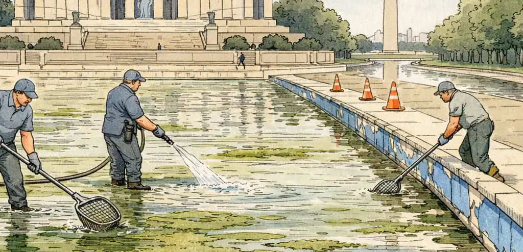 Trump Blames Vandalism for Reflecting Pool Issues