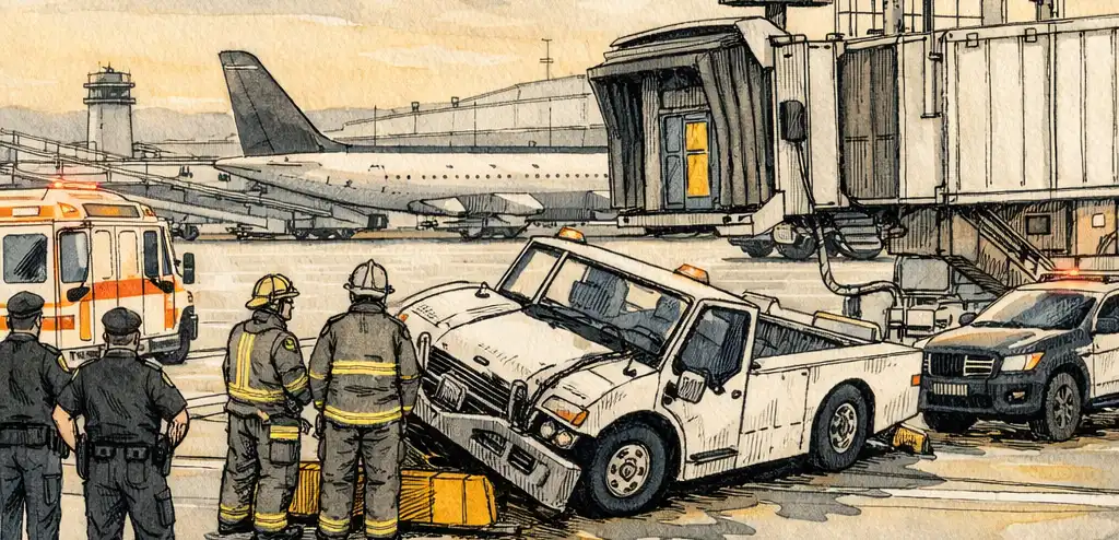 Man Steals Airport Tug, Crashes It in California