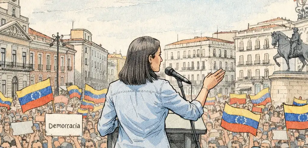 Machado Rallies in Madrid Amid Venezuela Leadership Struggle