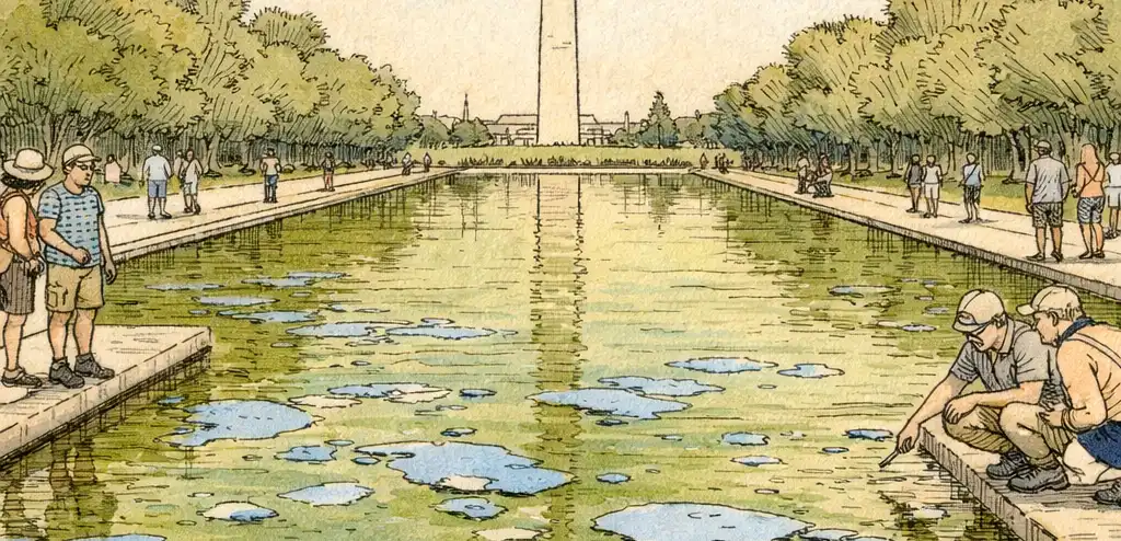 Trump's Reflecting Pool Paint Peeling Amid Algae Issues