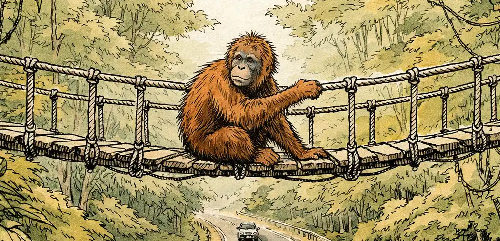 Orangutan Uses Canopy Bridge in Conservation First