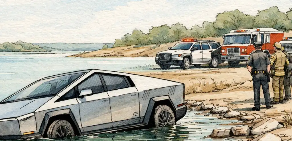 Man Arrested for Driving Cybertruck into Lake Using Wade Mode